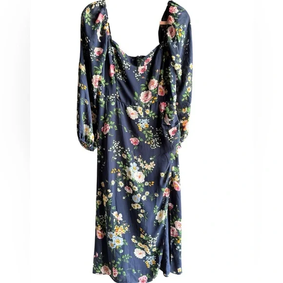 Abercrombie and Fitch Navy Floral Long Sleeve Draped Skirt Midi Dress Size M - Picture 1 of 9